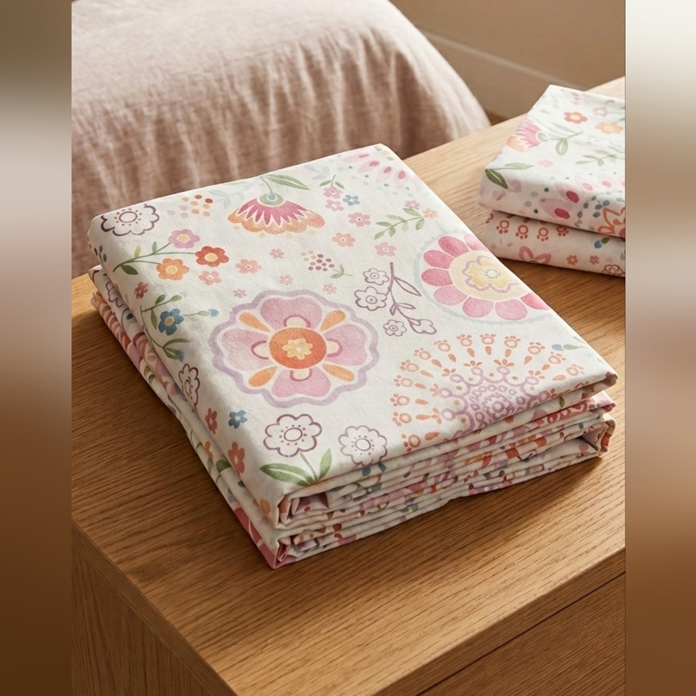 Pottery Barn Kids Floral Patterned Fabric 3pc Full Sheet Set